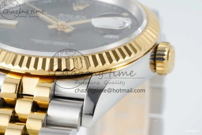 DIWF 904L SA3235 1:1 YG DateJust on Steel Bracelet Jubilee 36mm Best SS Markers Gray Dial Edition Green 0404